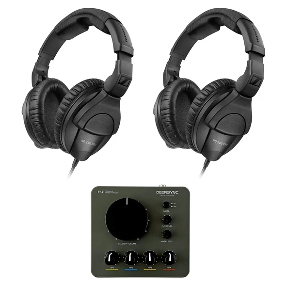 Sennheiser HD 280 Pro Circumaural Closed-Back Monitor Kulaklıklar (Pair) Sche with Deersync H4 4-Channel Pro Studio Kulaklık Amplifier ürün görseli 1