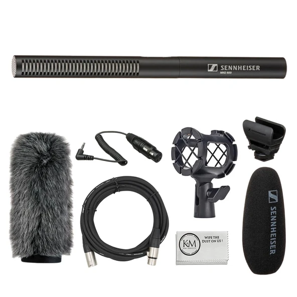 Sennheiser MKE 600 Shotgun Microphone, Shotgun Microphones + 20Feet XLR Microphone Kablo + Temizlik Kumaşı (5) için Universal Şoke + Rüzgarı ürün görseli 1