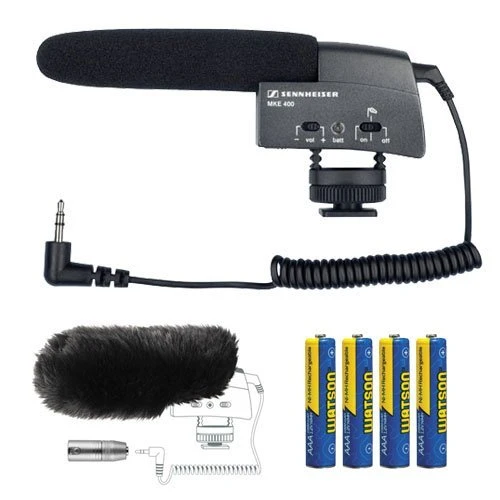 Sennheiser MKE 400 Compact Video Kamera Shotgun Microphone ile MZW400 Wind-muff ve XLR Adapt ve AAA Pilleri ürün görseli 1
