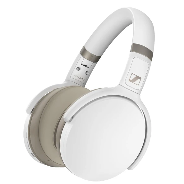 Aktif gürültü engelleme, ses kontrolü ve uzun pil ömrüne sahip Sennheiser HD 450BT kablosuz kulak üstü kulaklık, beyaz ürün görseli 1