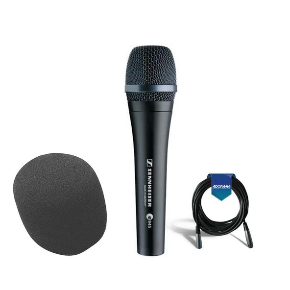 Sennheiser e 945 Wired Super-cardioid Dynamic el Vocal Microphone w/Clip Sche with Value Series XLR M to F Professional Microphone Cable, On-Stage ASWS58 Foam Windscreen, Black ürün görseli 1