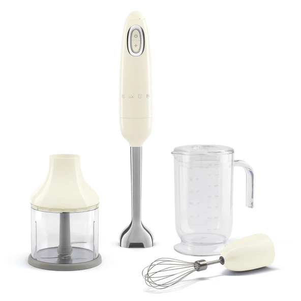 Smeg, el blenderi HBF03CREU, turbo fonksiyonu ve flowblend kesme sistemi, kaymaz saplı, entegre kablo sarıcı, aksesuarlar dahil, 700W güç, krem ürün görseli 1