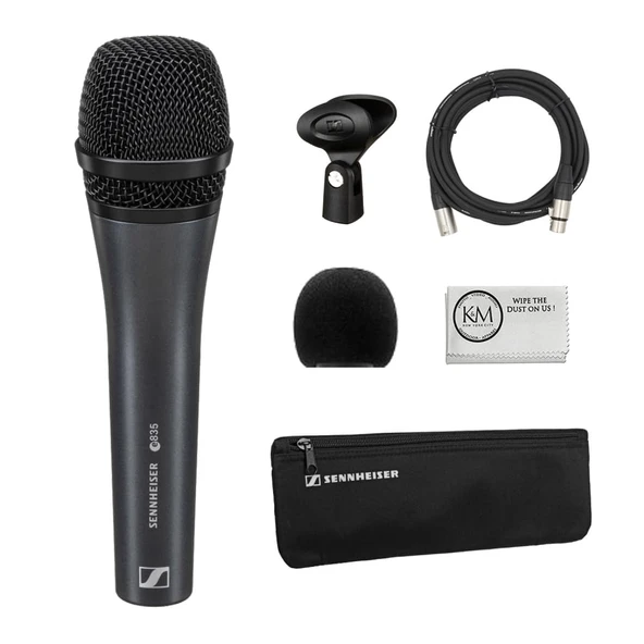 Sennheiser e835 Cardioid Eli Dynamic Microphone Sche with Microphone Windscreen + 20ft XLR Microphone Kablo + Temizlik Kumaşı (4 Madde) ürün görseli 1