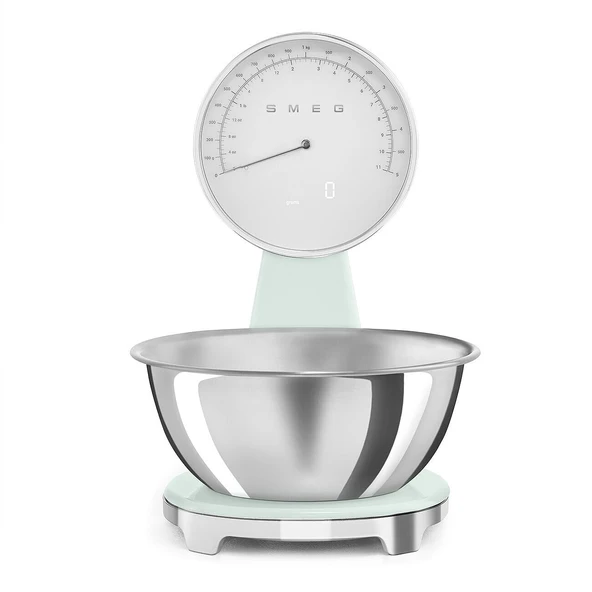 SMEG Retro-Style Analog & Digital Kitchen Scale, 11 lb Kapasite, Isıtma Battery, Backlit LCD Ekran, Paslanmaz Çelik Bowl (Pastel Green) ürün görseli 1