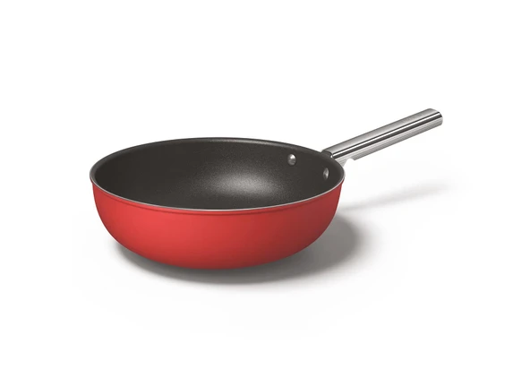 Smeg, CKFW3001RDM, yapışmaz wok, çap 30 cm, ergonomik paslanmaz çelik sap, her tür ocak için, fırında 250°'ye kadar, kapasite 5,3L, kırmızı ürün görseli 1