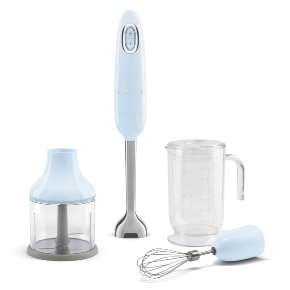 SMEG el Immersion Blender with Beaker, Chopping Bowl w/Lid, Wire Whisk, 5 Hız Kontrolleri, paslanmaz Çelik Bıçaklar ve Ergonomi Tasarımı (Pastel Blue) ile yapılır. ürün görseli 1