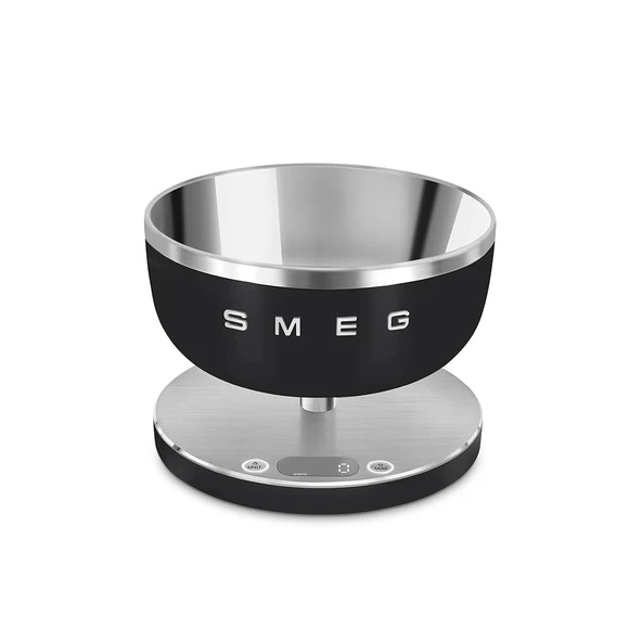 Smeg, dijital mutfak terazisi KSC01BLMWW, çıkarılabilir paslanmaz çelik hazne, dört ölçüm ünitesi g/ml ve lb.oz/fl.oz, dara fonksiyonlu, maksimum kapasite 5kg, siyah ürün görseli 1