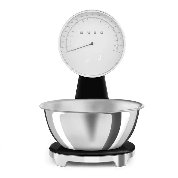 Smeg, Dijital ve Analog Mutfak Terazileri KSF01BLWW, Çıkarılabilir 1,8 L Paslanmaz Çelik Kase, Dört Ölçü Birimi g/ml ve lb.oz/fl.oz, Dara Fonksiyonlu, Maksimum Kapasite 5kg, Siyah ürün görseli 1