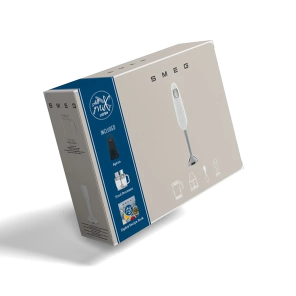 Smeg, HBF12WHEU el blenderi, turbo fonksiyonu ve flowblend kesme sistemi, kaymaz saplı, entegre kablo tamburu, aksesuarlar dahil değildir, güç 700 W, beyaz ürün görseli 1