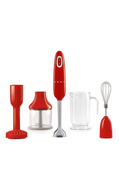 Smeg, HBF02RDEU el blenderi, turbo fonksiyonu ve flowblend kesme sistemi, kaymaz saplı, entegre kablo sarıcı, aksesuarlar dahil, 700W güç, kırmızı ürün görseli 1