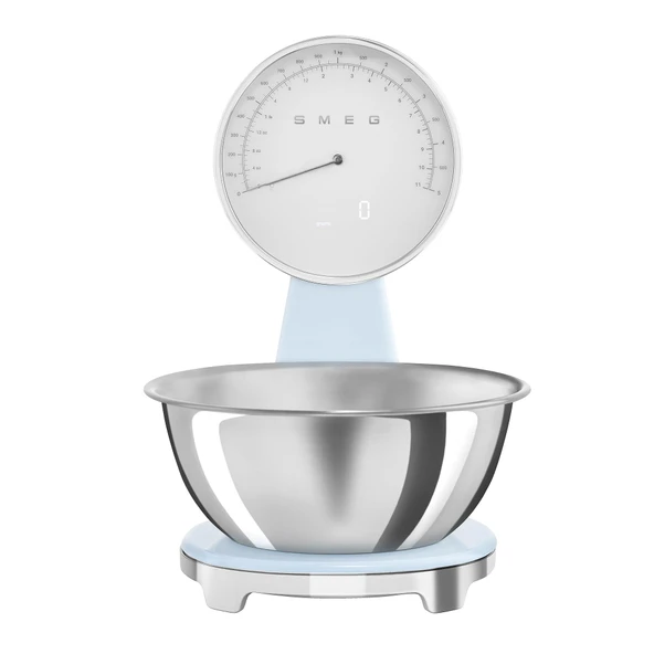 SMEG Retro-Style Analog & Digital Kitchen Scale, 11 lb Kapasite, Isıtma Battery, Backlit LCD Ekran, Paslanmaz Çelik Bowl (Pastel Blue) ürün görseli 1