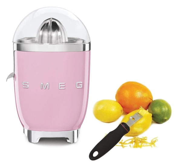 Smeg CJF01PBUS Tozu Vintage Style Citrus Juicer Sche ile 113 grip-Ez Zester/Stripper - Pink ürün görseli 1