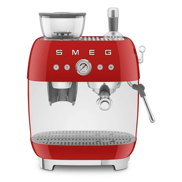 Smeg, EGF03RDEU, manuel espresso makinesi, entegre kahve değirmeni, termoblok, 4 sıcaklık seviyesi, buhar nozulu ve basınç göstergesi, 1 litre tank, kompakt boyut, 1350 W, kırmızı ürün görseli 1