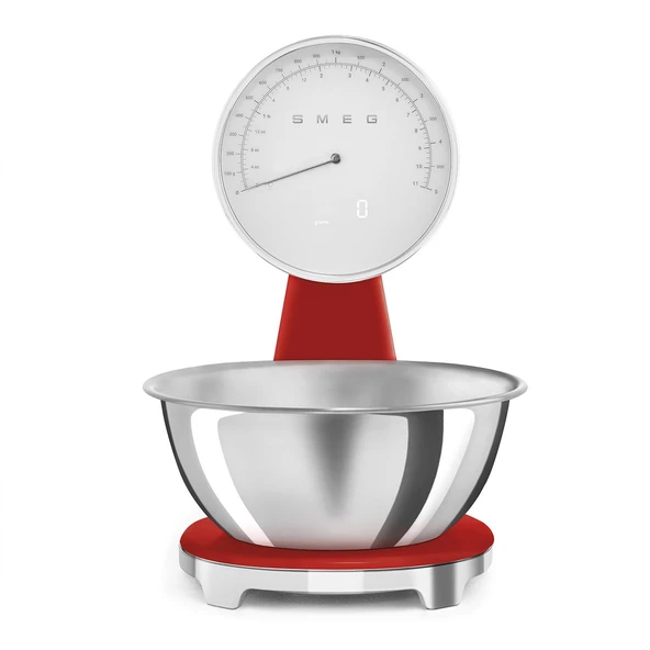 Smeg, Dijital ve Analog Mutfak Terazileri KSF01RDWW, Çıkarılabilir 1,8 L Paslanmaz Çelik Kase, Dört Ölçü Birimi g/ml ve lb.oz/fl.oz, Dara Fonksiyonlu, Maksimum Kapasite 5kg, Kırmızı ürün görseli 1