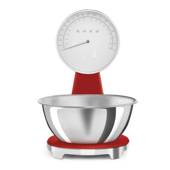 SMEG Retro-Style Analog & Digital Kitchen Scale, 11 lb Kapasite, Isıtma Battery, Backlit LCD Ekran, Paslanmaz Çelik Bowl (Red) ürün görseli 1