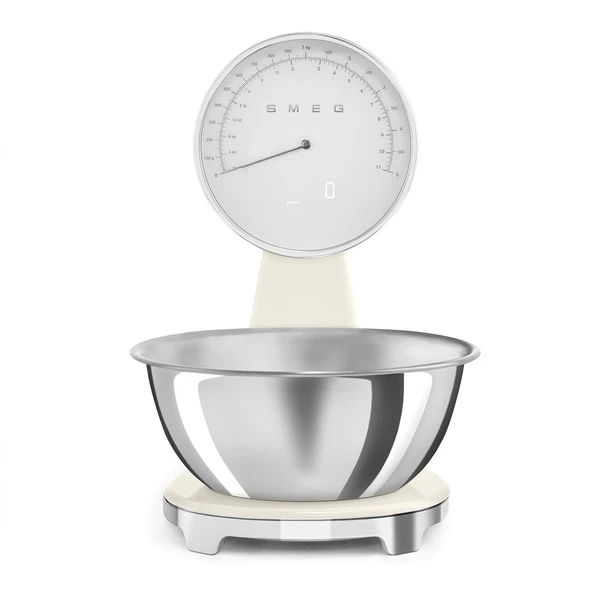 Smeg, Dijital ve Analog Mutfak Terazileri KSF01CRWW, Çıkarılabilir 1,8 L Paslanmaz Çelik Kase, Dört Ölçü Birimi g/ml ve lb.oz/fl.oz, Dara Fonksiyonlu, Maksimum Kapasite 5kg, Krem ürün görseli 1