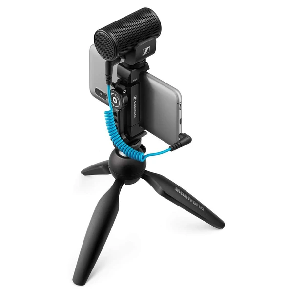 Sennheiser MKE 200 + mobil cihaz seti | Akıllı telefon kelepçeli ve Manfrotto PIXI mini tripodlu doğrudan kamera mikrofonu (509256) ürün görseli 1