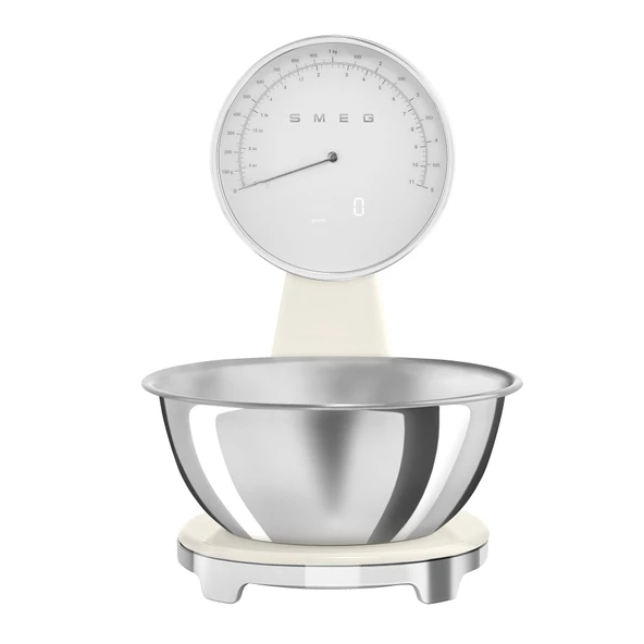 SMEG Retro-Style Analog & Digital Kitchen Scale, 11 lb Kapasite, Isıtma Battery, Backlit LCD Ekran, Paslanmaz Çelik Bowl (Cream) ürün görseli 1
