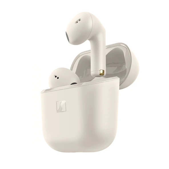 Sennheiser ACCENTUM  açık kulak tasarımı, dinamik ses ve kablosuz Bluetooth kulaklık, IPX4 su sıçramasına karşı koruma, 28 saat pil, USB-C şarj kutusu, müzik ve telefon görüşmeleri için, krem ürün görseli 1