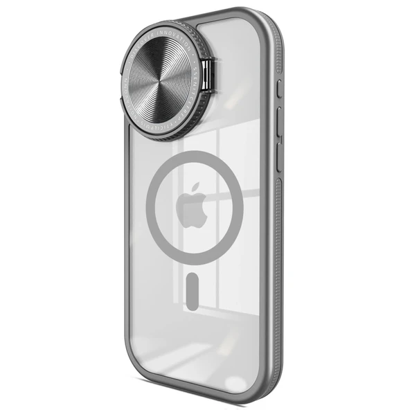Apple İphone 15 Pro Kılıf Teleskop Lens Magsafe Silikon Kapak - Titan Gri ürün görseli 1