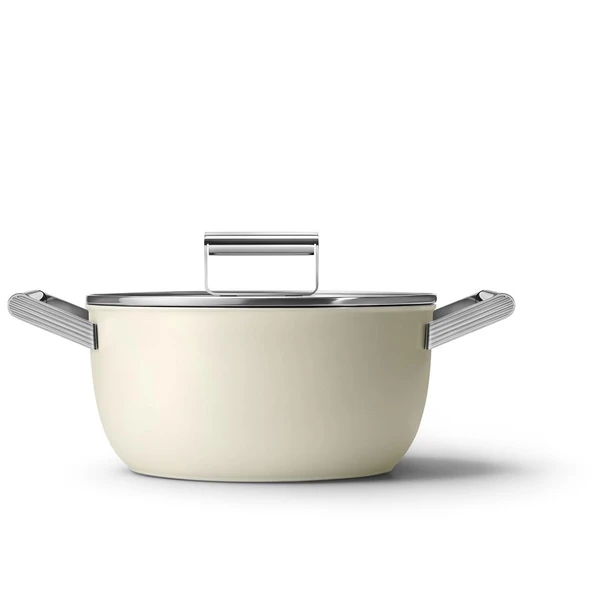 Smeg, yapışmaz güveç CKFC2411CRM kapaklı, çap 24 cm, paslanmaz çelik yan kulplar, tüm ocaklar için, fırında 250°'ye kadar, kapasite 4,6L, krem ürün görseli 1