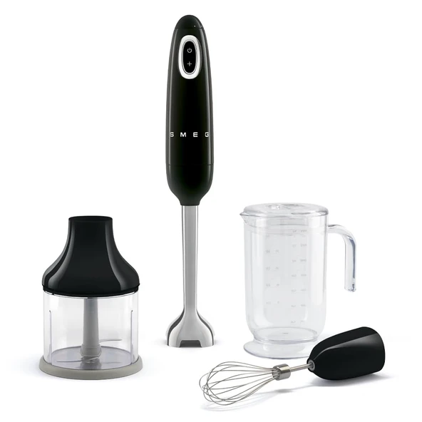SMEG el Immersion Blender with Beaker, Chopping Bowl w/Lid, Wire Whisk, 5 Hız Kontrolleri, paslanmaz çelik Blades ve Ergonomi Tasarımı (Black) ile yapılır. ürün görseli 1