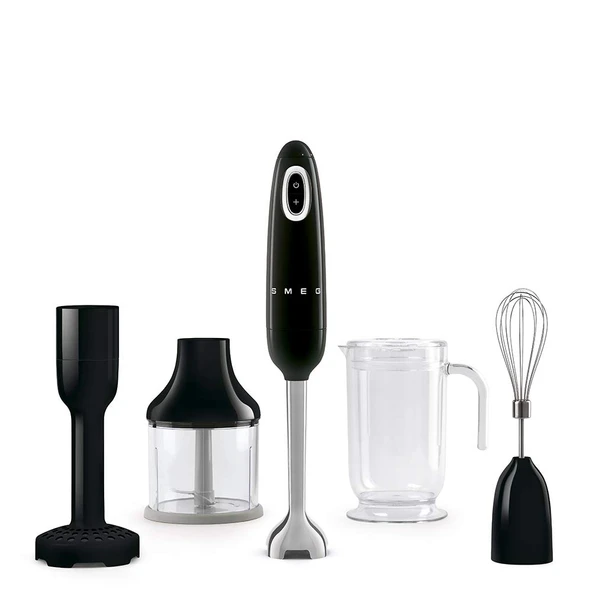 Smeg, HBF02BLEU el blenderi, turbo fonksiyonu ve flowblend kesme sistemi, kaymaz saplı, entegre kablo sarıcı, aksesuarlar dahil, 700W güç, siyah ürün görseli 1