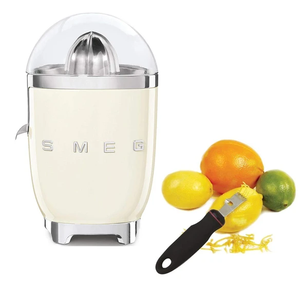 Smeg CJF01CRUS Toz Vintage Style Citrus Juicer Sche ile 113 grip-Ez Zester/Stripper - Krem ürün görseli 1