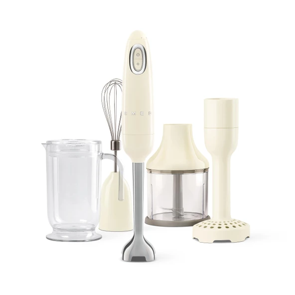Smeg, HBF22CREU el blenderi, turbo fonksiyonu ve flowblend kesme sistemi, kaymaz saplı, entegre kablo sarıcı, aksesuarlar dahil, güç 700W, krem ürün görseli 1