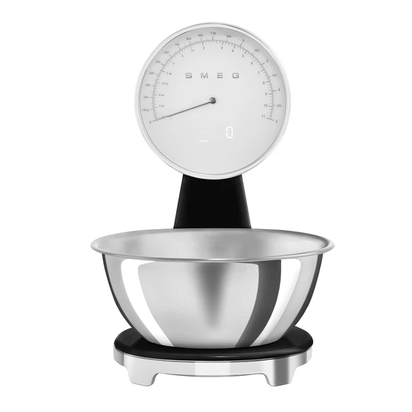 SMEG Retro-Style Analog & Digital Kitchen Scale, 11 lb Kapasite, Isıtma Battery, Backlit LCD Ekran, Paslanmaz Çelik Bowl (Black) ürün görseli 1