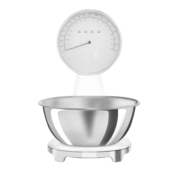 SMEG Retro-Style Analog & Digital Kitchen Scale, 11 lb Kapasite, Isıtma Battery, Backlit LCD Ekran, Paslanmaz Çelik Bowl (Beyaz) ürün görseli 1