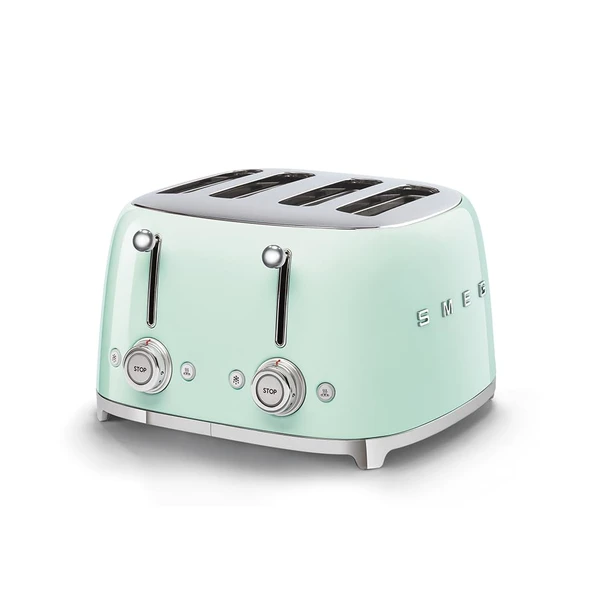 Smeg, 4x4 TSF03PGEU ekmek kızartma makinesi, 4 dilim için 4 yuva, 6 yaldız seviyesi, ısıtma fonksiyonu, buz çözme ve simit fonksiyonu, toplama çekmecesi, 2000W, pastel yeşil ürün görseli 1