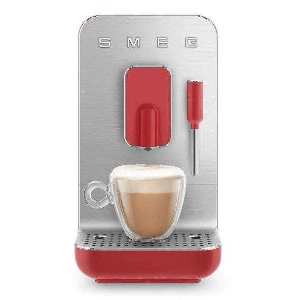 Smeg, buhar fonksiyonlu tam otomatik kahve makinesi BCC02RDMEU, buhar başlığı, entegre öğütücü, termoblok sistemi, 1,4 l tank, 19 bar pompa basıncı, kompakt ölçüler, 1350W, kırmızı ürün görseli 1