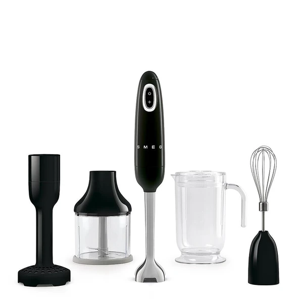 Smeg, HBF22BLEU el blenderi, turbo fonksiyonu ve flowblend kesme sistemi, kaymaz saplı, entegre kablo sarıcı, aksesuarlar dahil, güç 700W, siyah ürün görseli 1