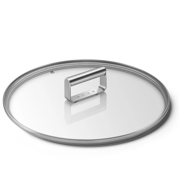 Smeg, CKFL2801, düz temperli cam kapak, çap 28 cm, paslanmaz çelik sap, buhar çıkışı, tencere ürünleriyle uyumlu, 29,5 x 29,5 x 5,7 cm ürün görseli 1