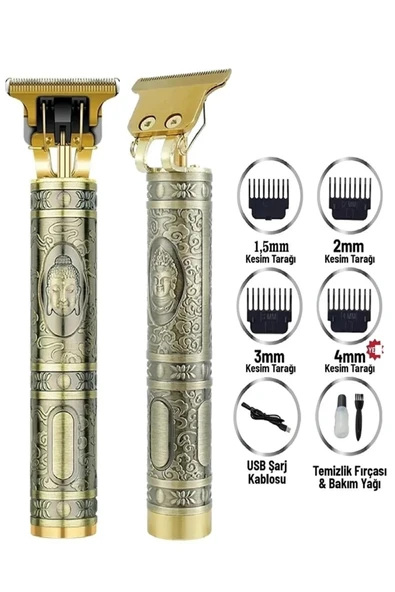Gold Uçlu Vintage  Şarjlı Traş Makinesi  Sakal Ense Çizim Vucüt Kılı Tıraş Makinası ürün görseli 1