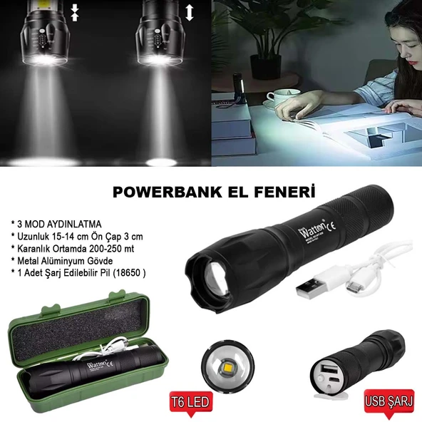 Powerbank Özellikli Uzun Menzilli EL Feneri Wt-039 ürün görseli 1