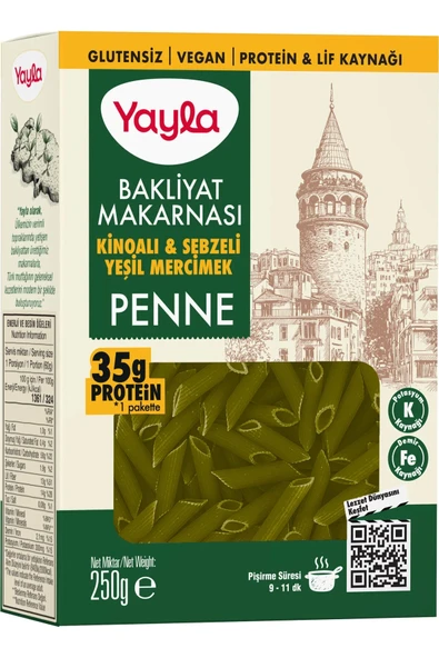 GLUTENSİZ BAKLİYAT MAKARNASI KİNOALI&SEBZELİ SEBZELİ YEŞİL MERCİMEK 250 GR ürün görseli 1