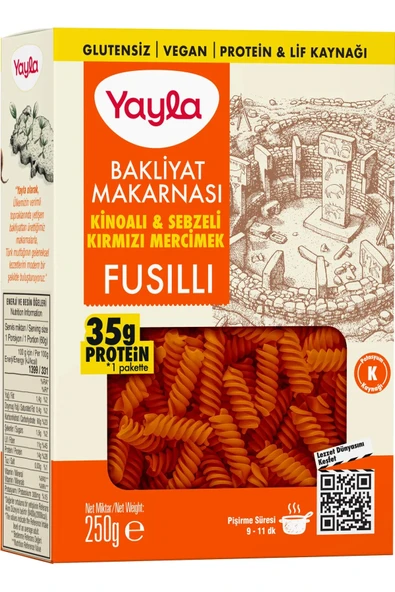 GLUTENSİZ BAKLİYAT MAKARNASI KİNOALI&SEBZELİ KIRMIZI MERCİMEK 250 GR ürün görseli 1