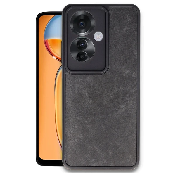 Oppo Reno 11f Kılıf Aras Deri Kapak - Siyah ürün görseli 1