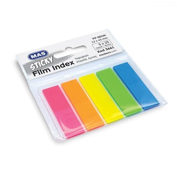 Mas Film İndeks Ayraç 12X45Mm Plastik Dörtgen 25 Sayfa 5 Renk 3661 ürün görseli 1