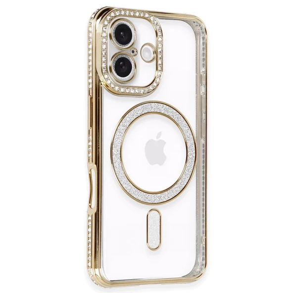 Apple İphone 16 Kılıf Joke Simli Magneticsafe Kılıf - Gold ürün görseli 1