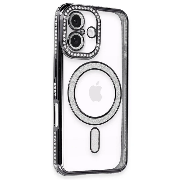 Apple İphone 16 Kılıf Joke Simli Magneticsafe Kılıf - Siyah ürün görseli 1