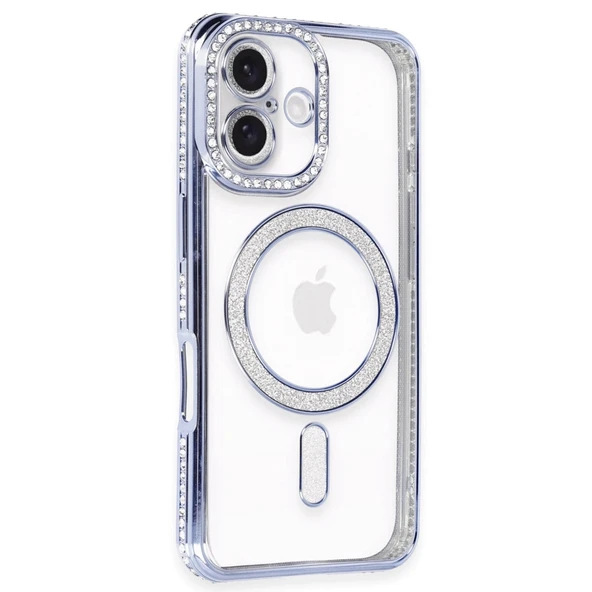 Apple İphone 16 Kılıf Joke Simli Magneticsafe Kılıf - Mavi ürün görseli 1