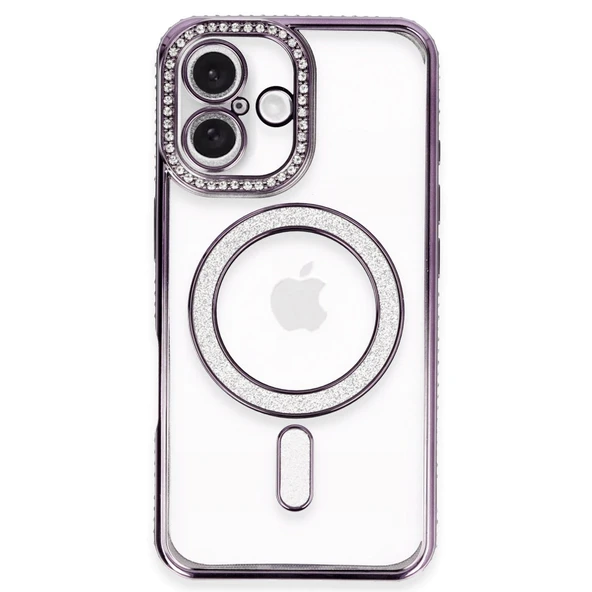 Apple İphone 16 Plus Kılıf Joke Simli Magneticsafe Kılıf - Derin Mor ürün görseli 1