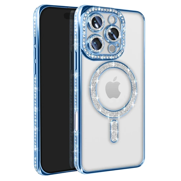 Apple İphone 16 Pro Max Kılıf Joke Simli Magneticsafe Kılıf - Mavi ürün görseli 1