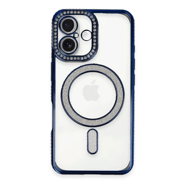 Apple İphone 16 Kılıf Joke Simli Magneticsafe Kılıf - Lacivert ürün görseli 1