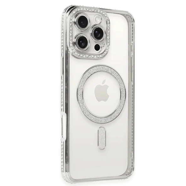 Apple İphone 16 Pro Kılıf Joke Simli Magneticsafe Kılıf - Gümüş ürün görseli 1