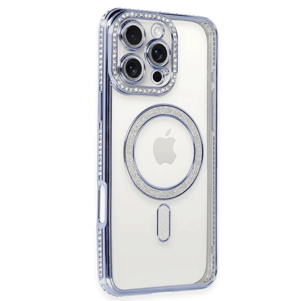 Apple İphone 16 Pro Kılıf Joke Simli Magneticsafe Kılıf - Mavi ürün görseli 1
