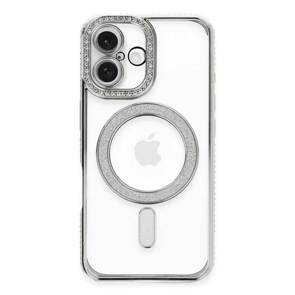 Apple İphone 16 Plus Kılıf Joke Simli Magneticsafe Kılıf - Gümüş ürün görseli 1